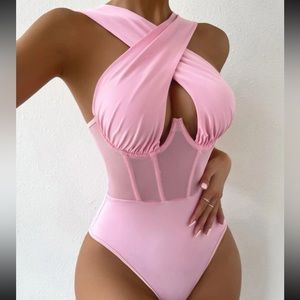 5 FOR  $40 BUNDLE Cross Wrap Mesh Panel Bodysuit